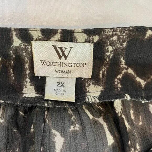 Worthington Embellished Sheer Tunic Dress Blouse Leopard Print V Neck Size 2X - Picture 9 of 10